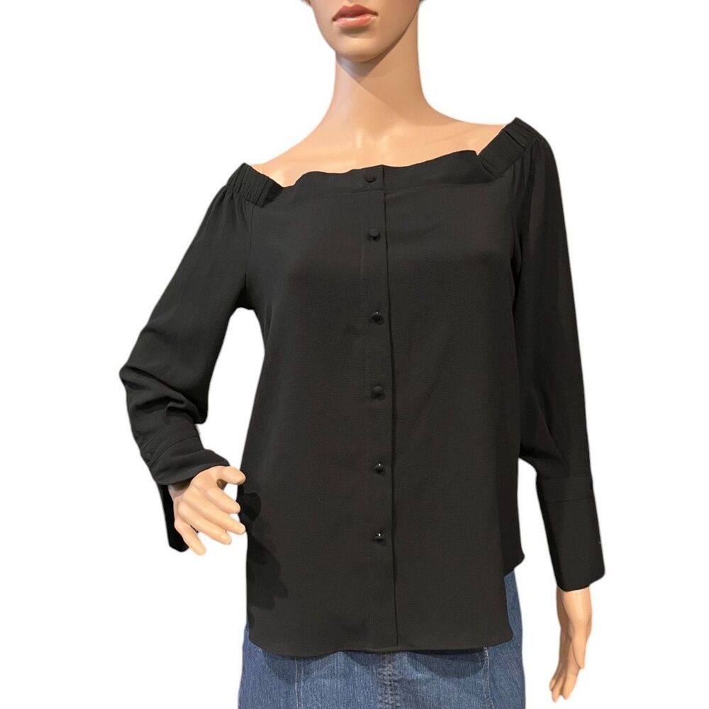 FOURTEENTH PLACE Off The Shoulder Black Top Long Sleeve Sz M